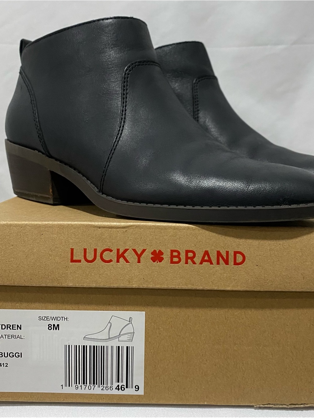 Lucky Brand Black Leather Ankle Booties with Low Block Heel